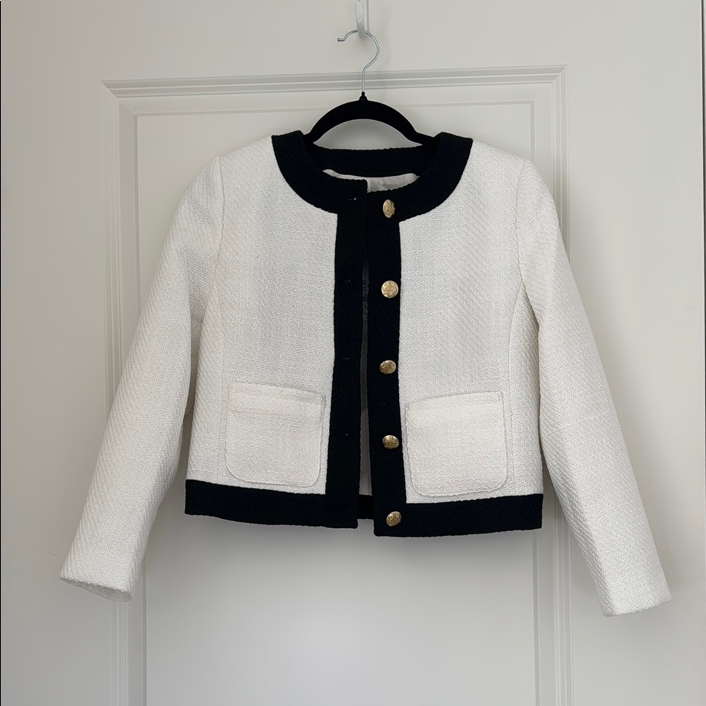 Chic Black and White Jacket with Gold Buttons